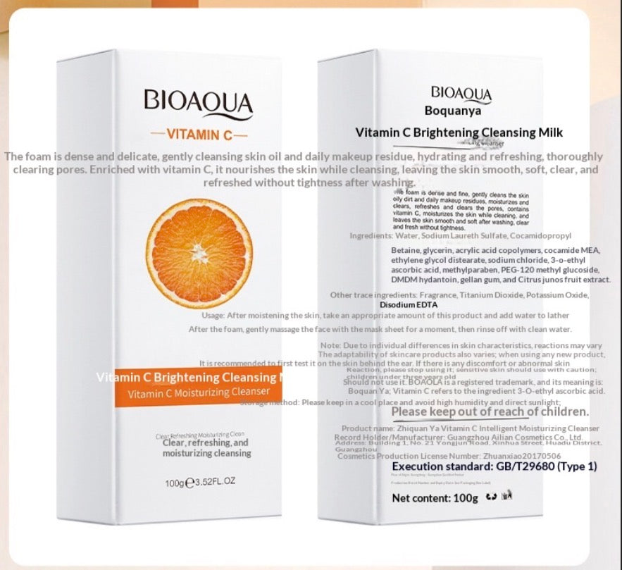 Lait Nettoyant Vitamine C - Nettoyant Visage Éclat